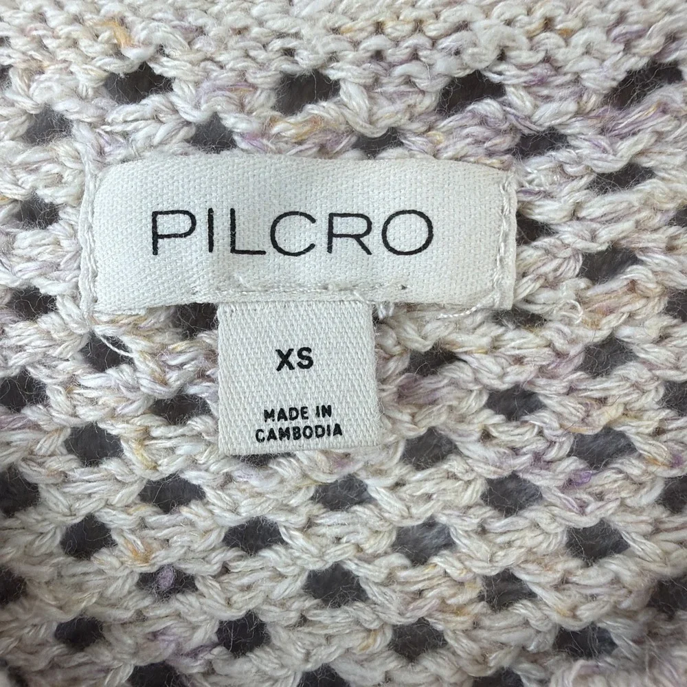 Pilcro Women's XS Open Knit Cardigan Sweater Beige Full Zip Cotton Blend